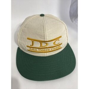 Vintage John Deere Credit JDC Snapback Hat Made in USA Green OffWhite Canvas Cap